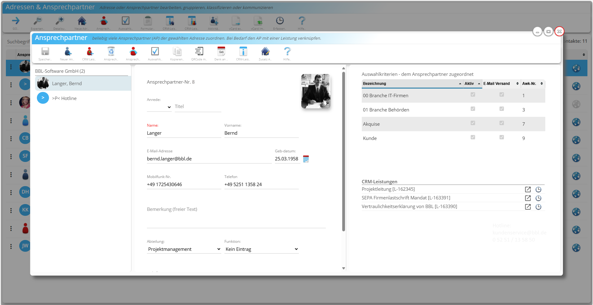 PROJEKTA Kontaktmanagement - von Anschrift bis CRM-Funktionen